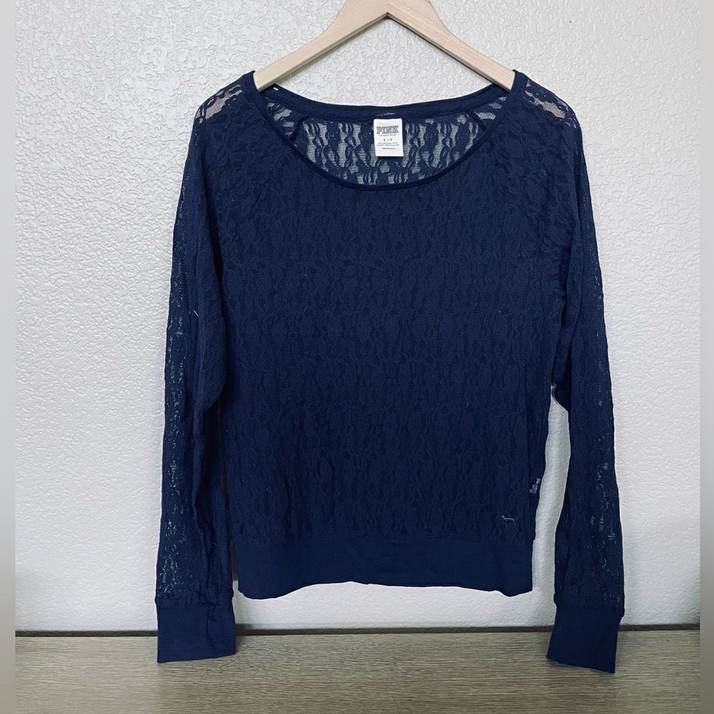 Victoria’s Secret Pink Navy Blue Lace Long Sleeve Layer Top S